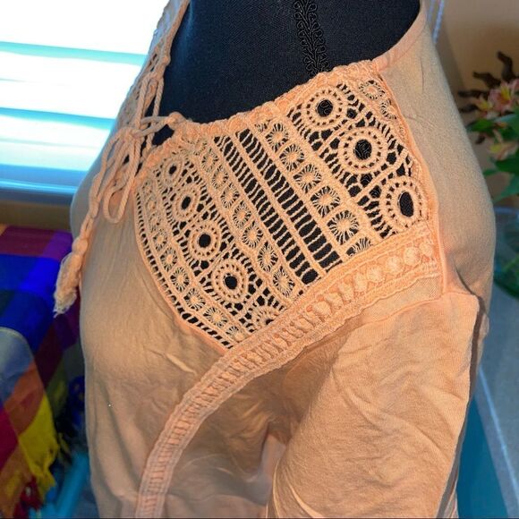 🆕 margaritaville boho peach knit crocheted cotton blend front tie top size Med - Picture 4 of 7
